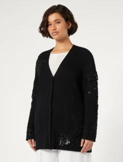 Marina Rinaldi Cardigan en coton avec broderies NOIR Discount