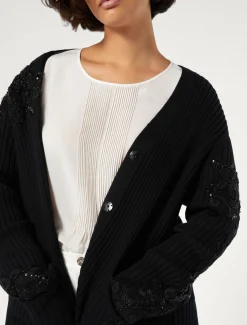 Marina Rinaldi Cardigan en coton avec broderies NOIR Discount