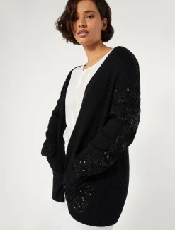 Marina Rinaldi Cardigan en coton avec broderies NOIR Discount