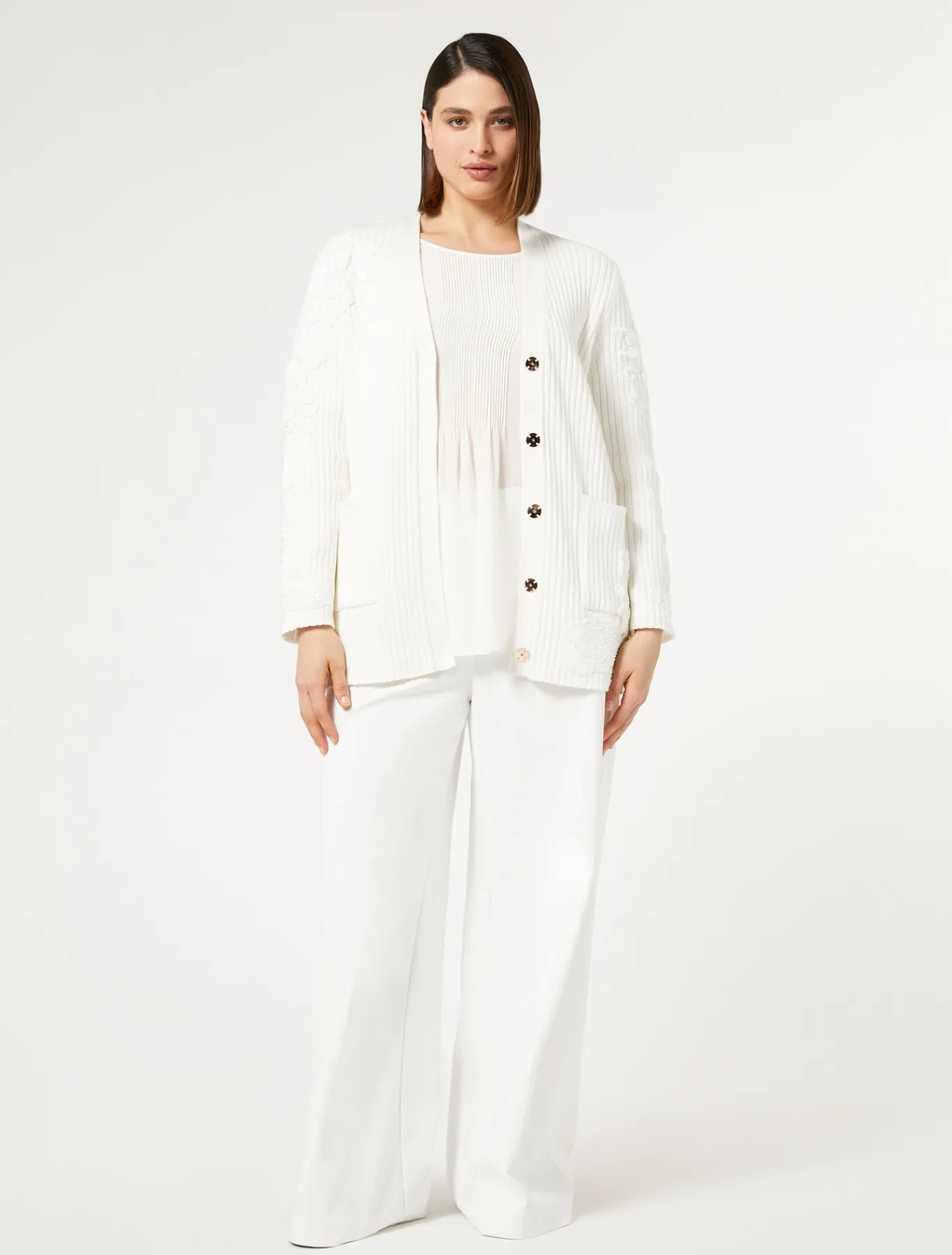 Marina Rinaldi Cardigan en coton avec broderies BLANCNEUTRE Sale