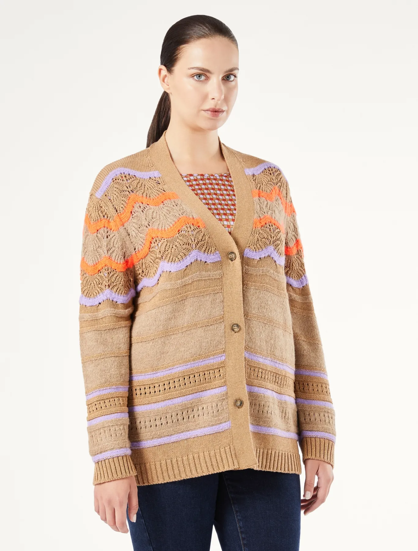 Marina Rinaldi Cardigan en laine mélangée NOISETTE Sale