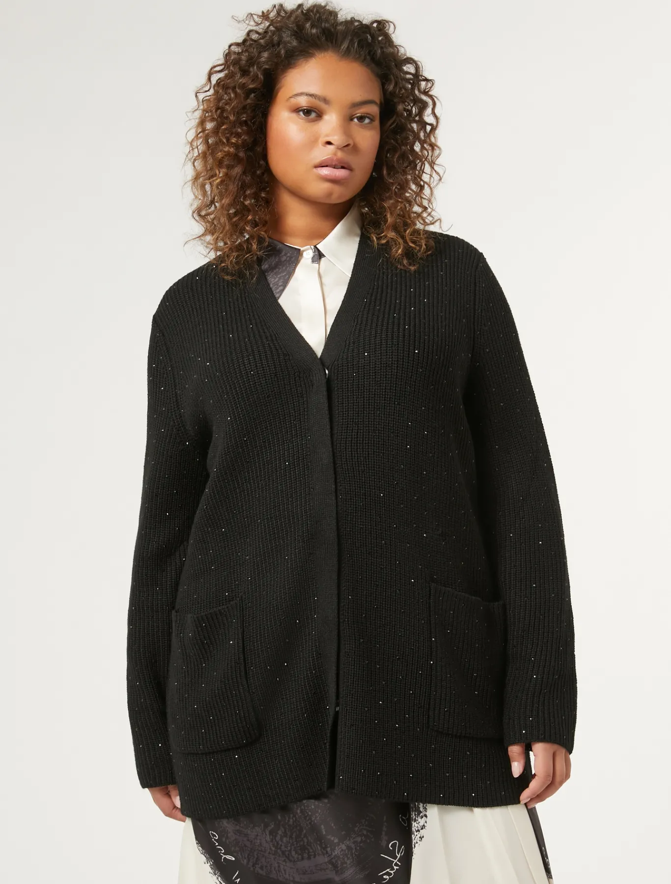 Marina Rinaldi Cardigan en laine mélangée avec strass NOIR Discount