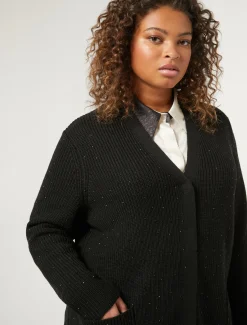 Marina Rinaldi Cardigan en laine mélangée avec strass NOIR Discount