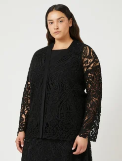 Marina Rinaldi Cardigan en maille avec broderie NOIR Discount