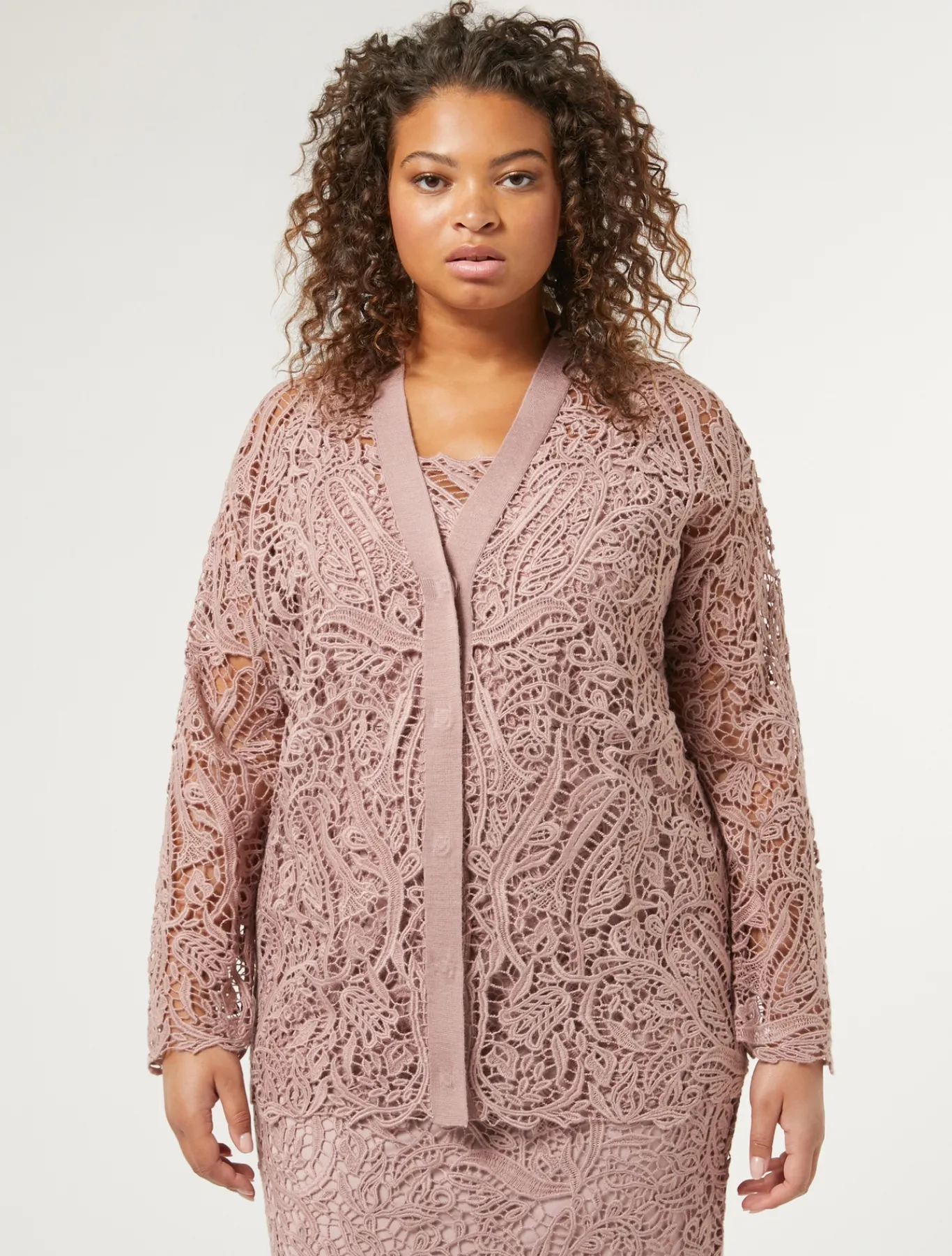 Marina Rinaldi Cardigan en maille avec broderie POUDRE Clearance