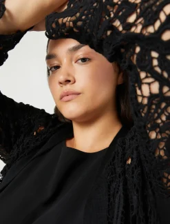 Marina Rinaldi Cardigan en maille avec broderie NOIR Discount