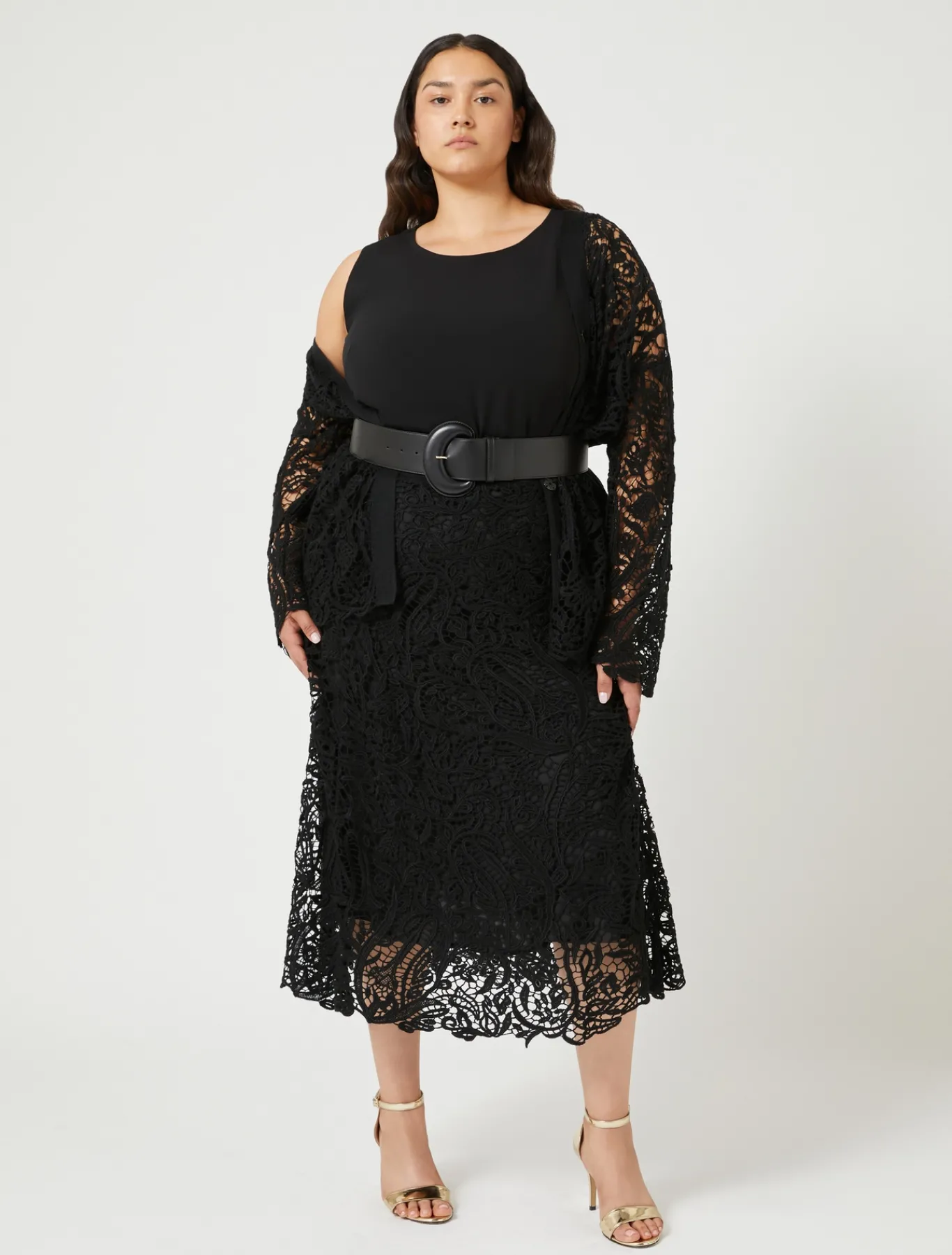 Marina Rinaldi Cardigan en maille avec broderie NOIR Discount