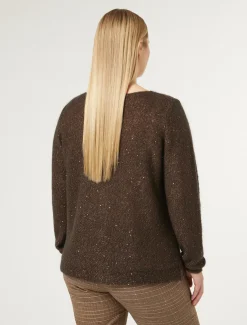 Marina Rinaldi Cardigan en mohair et paillettes MARRONFONCE Clearance