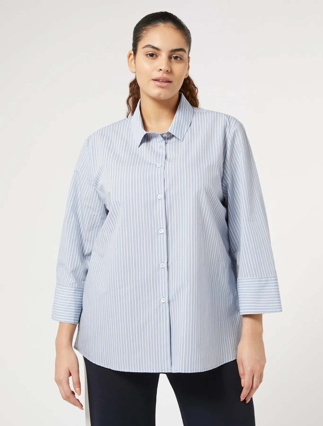 Marina Rinaldi Chemise en coton mélangé teint en fil GRISBLEU Discount