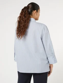 Marina Rinaldi Chemise en coton mélangé teint en fil GRISBLEU Discount