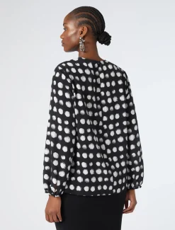 Marina Rinaldi Chemise en crêpe de Chine de soie NOIR New