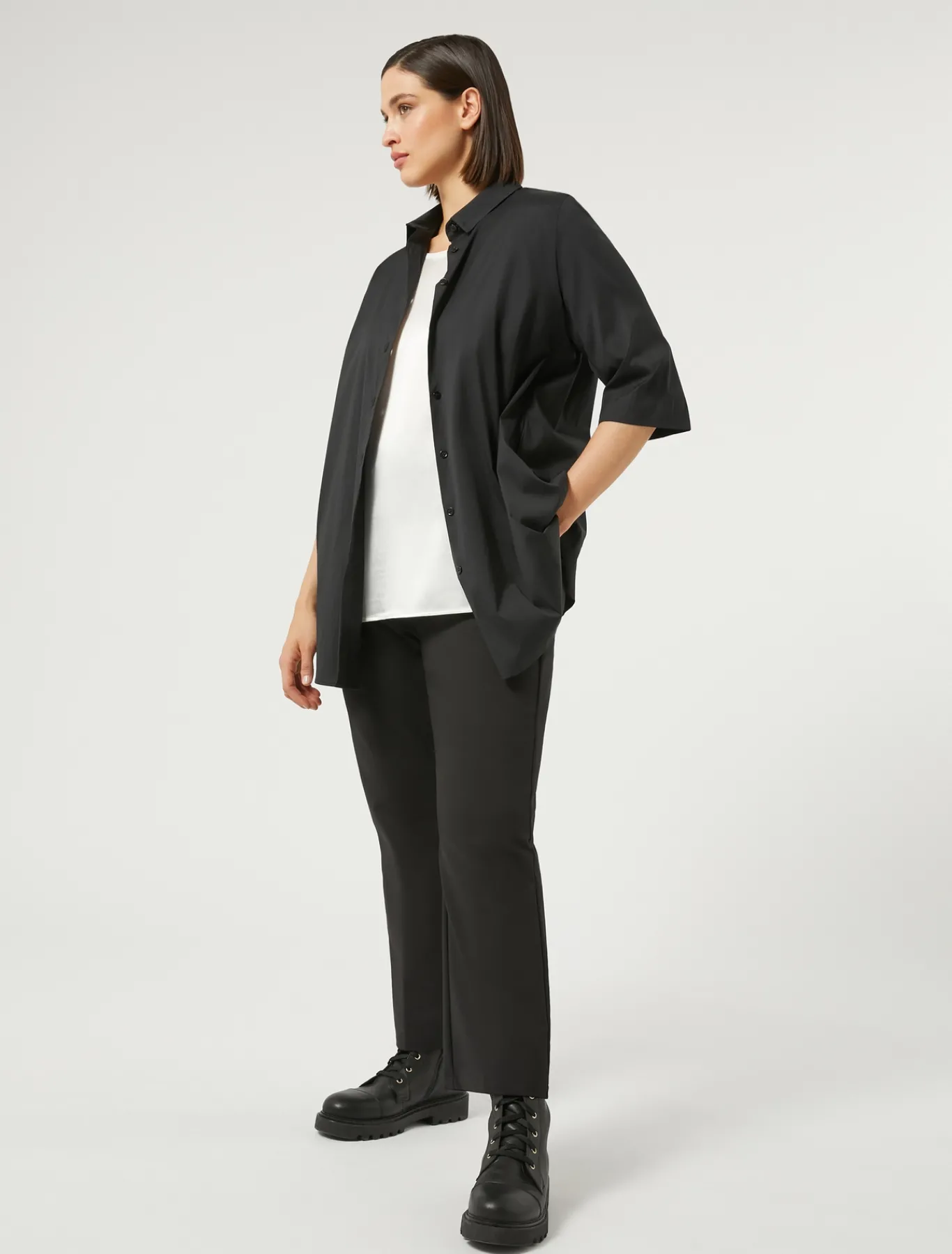 Marina Rinaldi Chemise en popeline de coton mélangé NOIR New