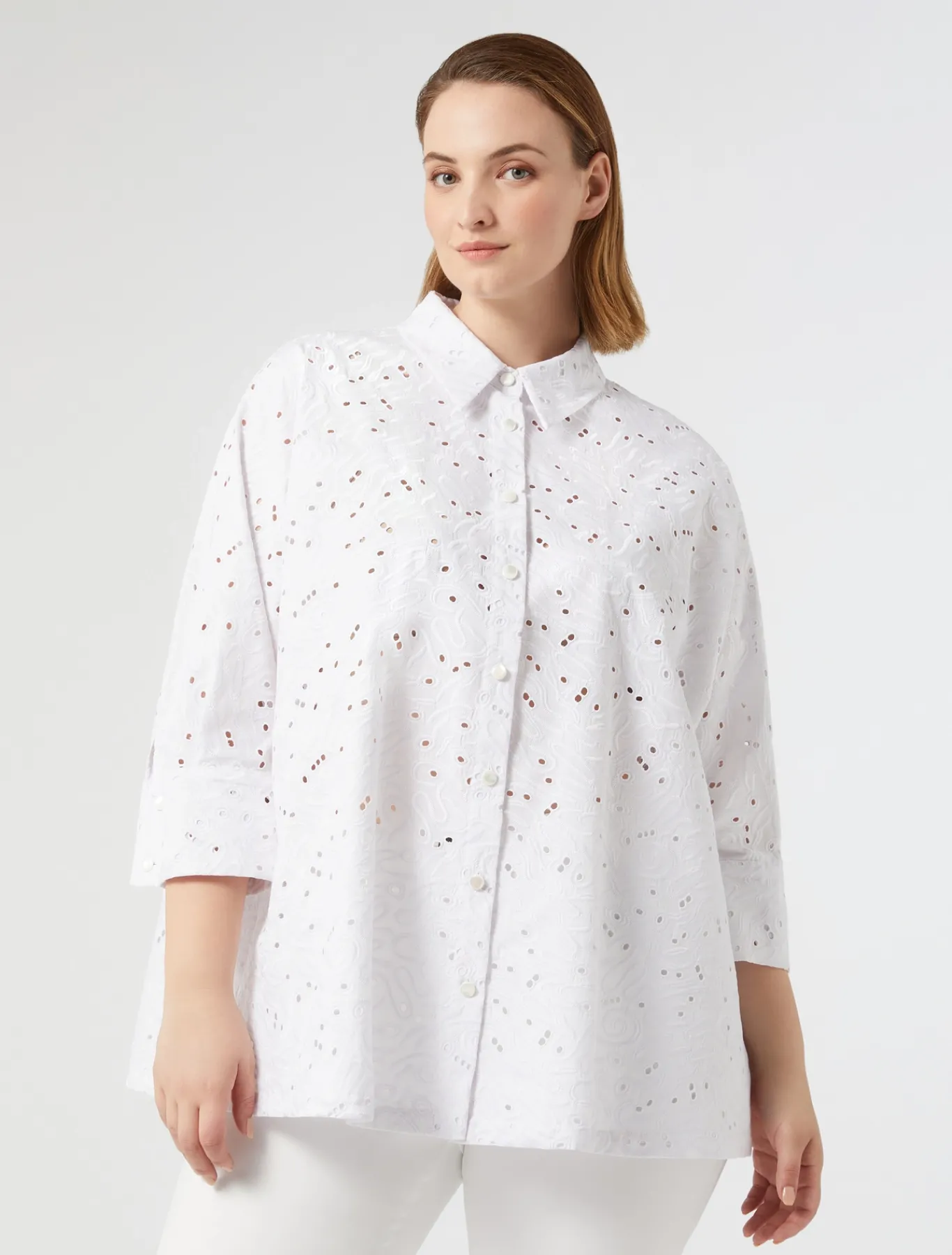 Marina Rinaldi Chemise en popeline et dentelle sangallo BLANC Fashion