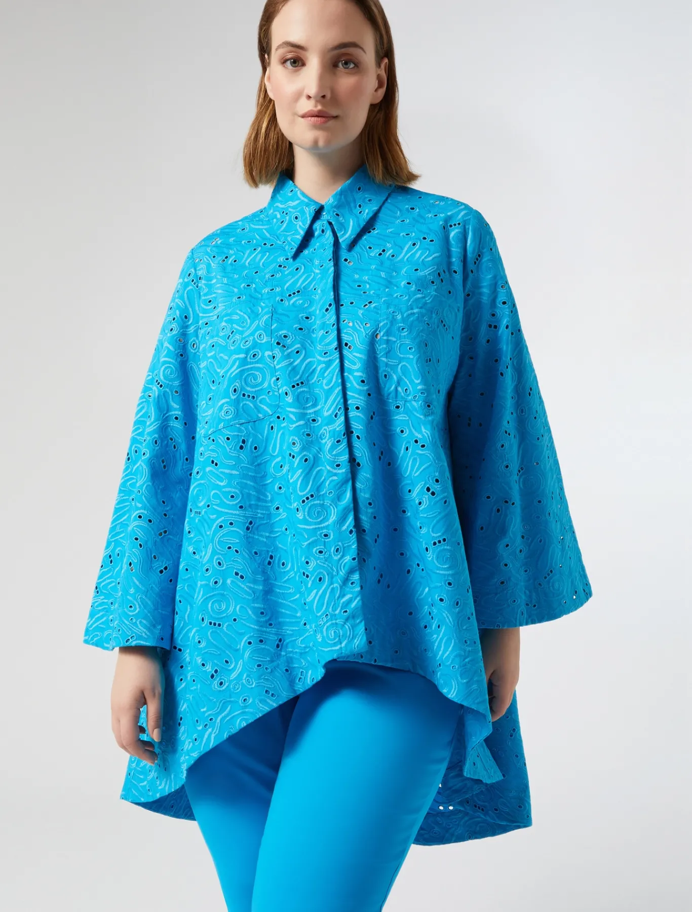 Marina Rinaldi Chemise en popeline et dentelle sangallo TURQUOISE Clearance