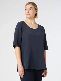 Marina Rinaldi Chemisier en crêpe de Chine de soie BLEUET Outlet