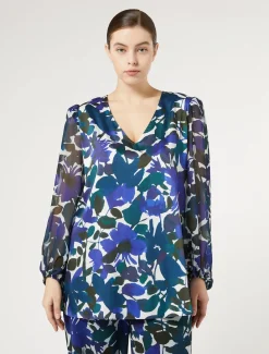 Marina Rinaldi Chemisier en sergé et georgette NOIR Discount