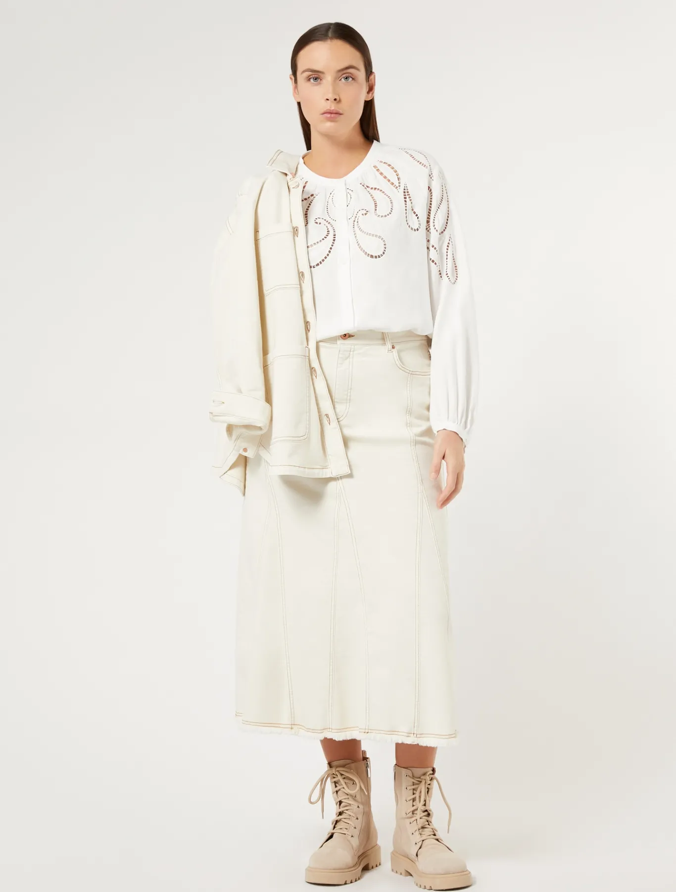 Marina Rinaldi Chemisier en viscose avec broderie BLANC Hot