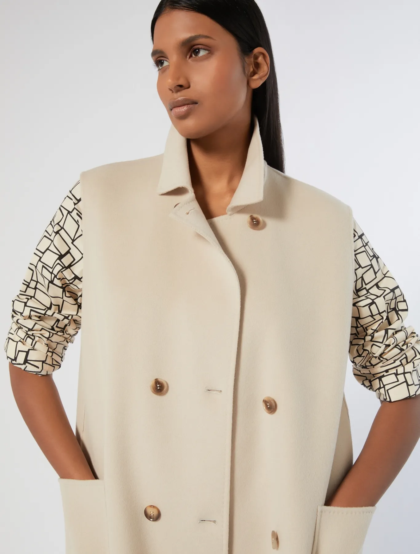 Marina Rinaldi Gilet en double de laine et cachemire BEIGE Online