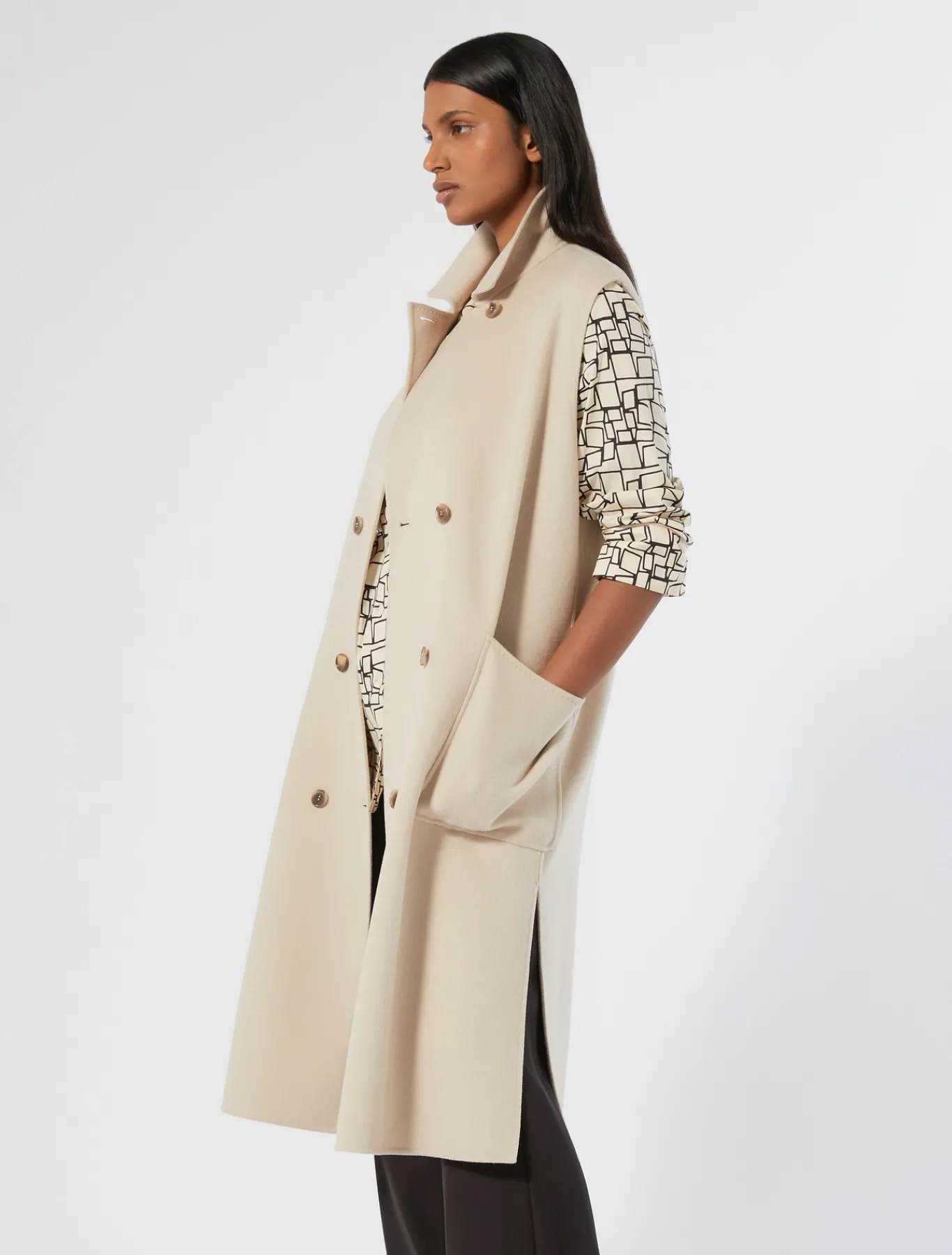 Marina Rinaldi Gilet en double de laine et cachemire BEIGE Online