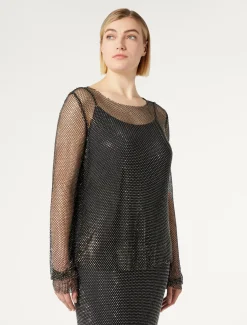 Marina Rinaldi Haut en filet avec strass NOIR Best