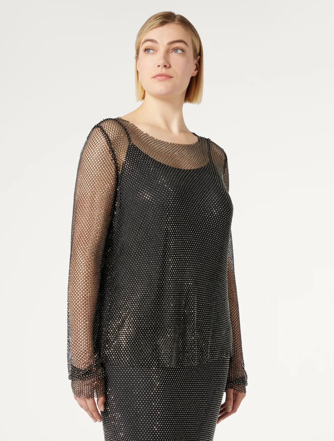 Marina Rinaldi Haut en filet avec strass NOIR Best