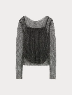 Marina Rinaldi Haut en filet avec strass NOIR Best