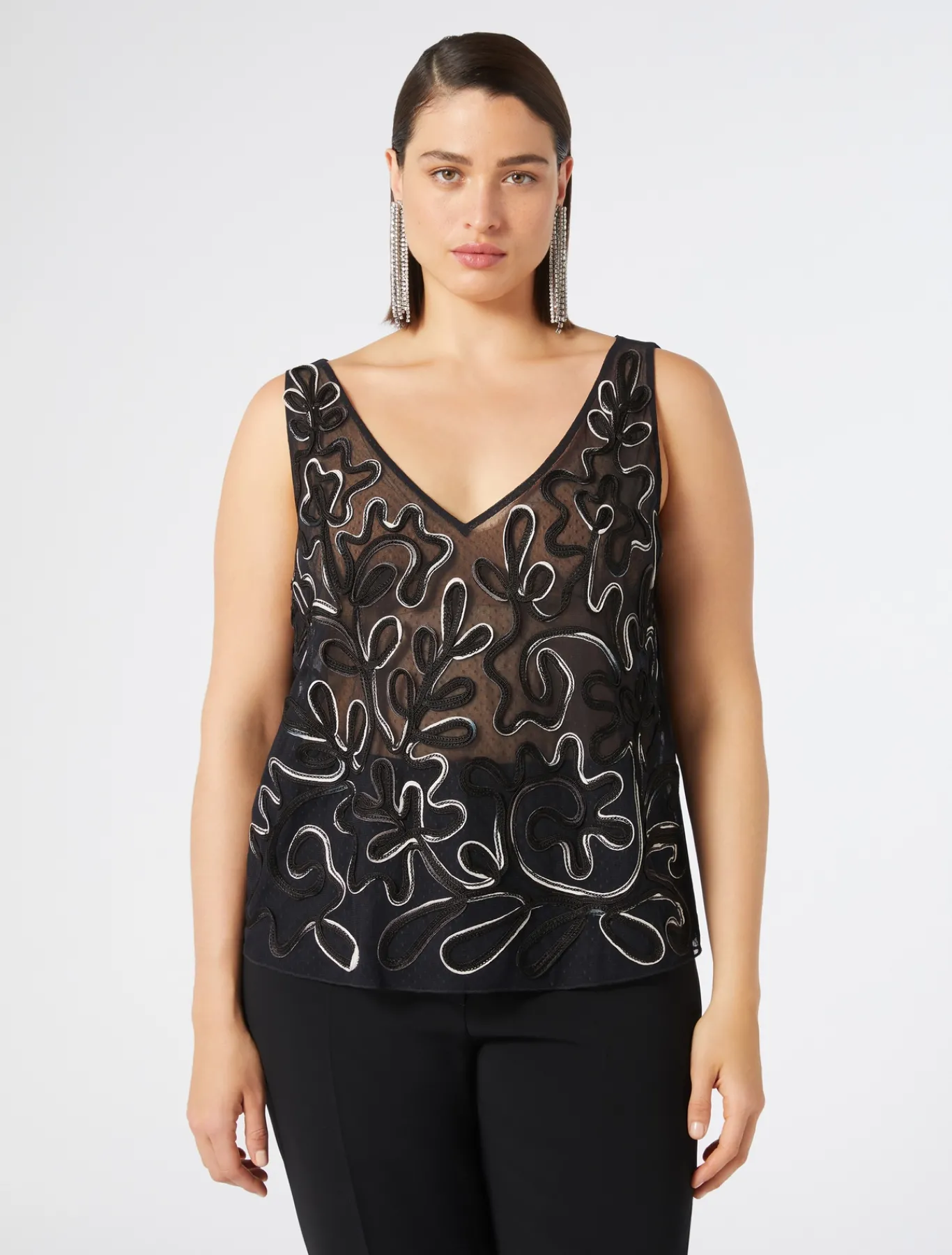 Marina Rinaldi Haut en tulle brodé NOIR Sale
