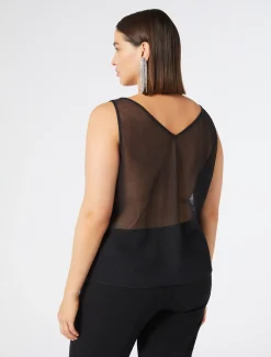 Marina Rinaldi Haut en tulle brodé NOIR Sale