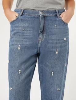 Marina Rinaldi Jean coupe masculine en denim brodé BLEU New