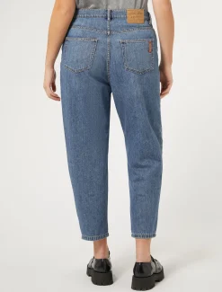 Marina Rinaldi Jean coupe masculine en denim brodé BLEU New