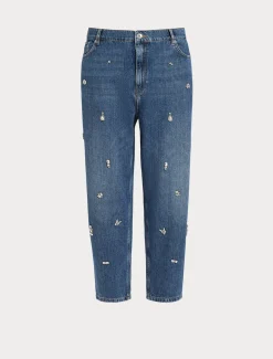 Marina Rinaldi Jean coupe masculine en denim brodé BLEU New