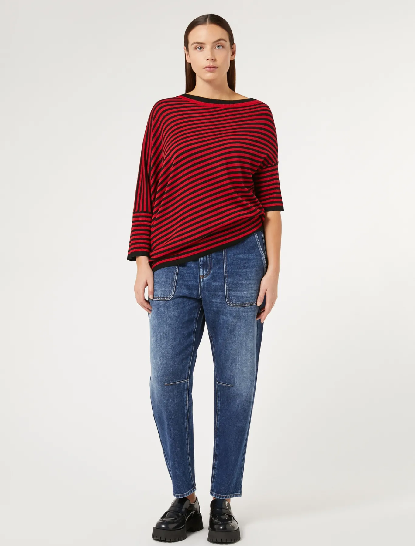 Marina Rinaldi Jean en denim de coton mélangé BLEU Clearance
