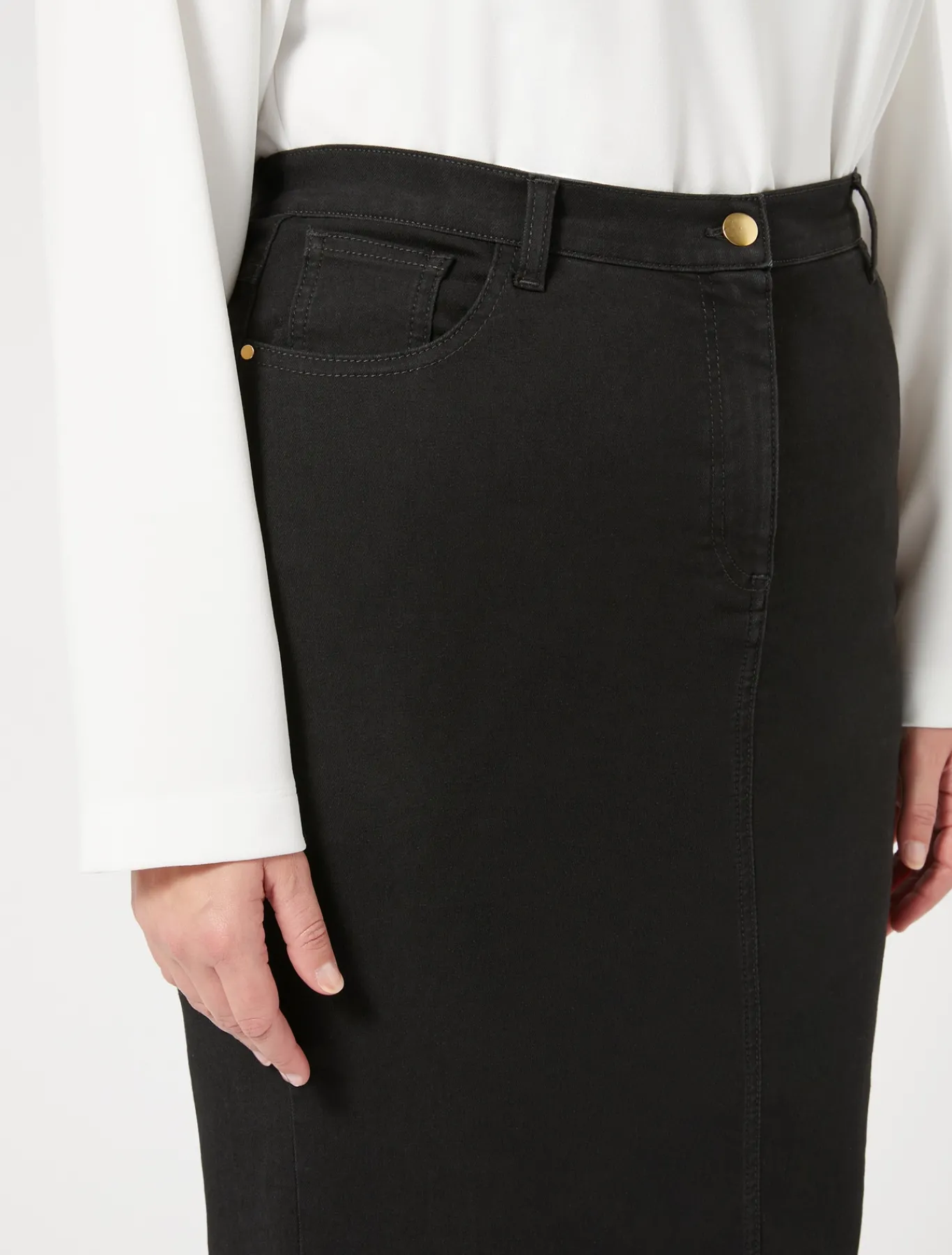 Marina Rinaldi Jupe en denim de coton stretch NOIR Discount
