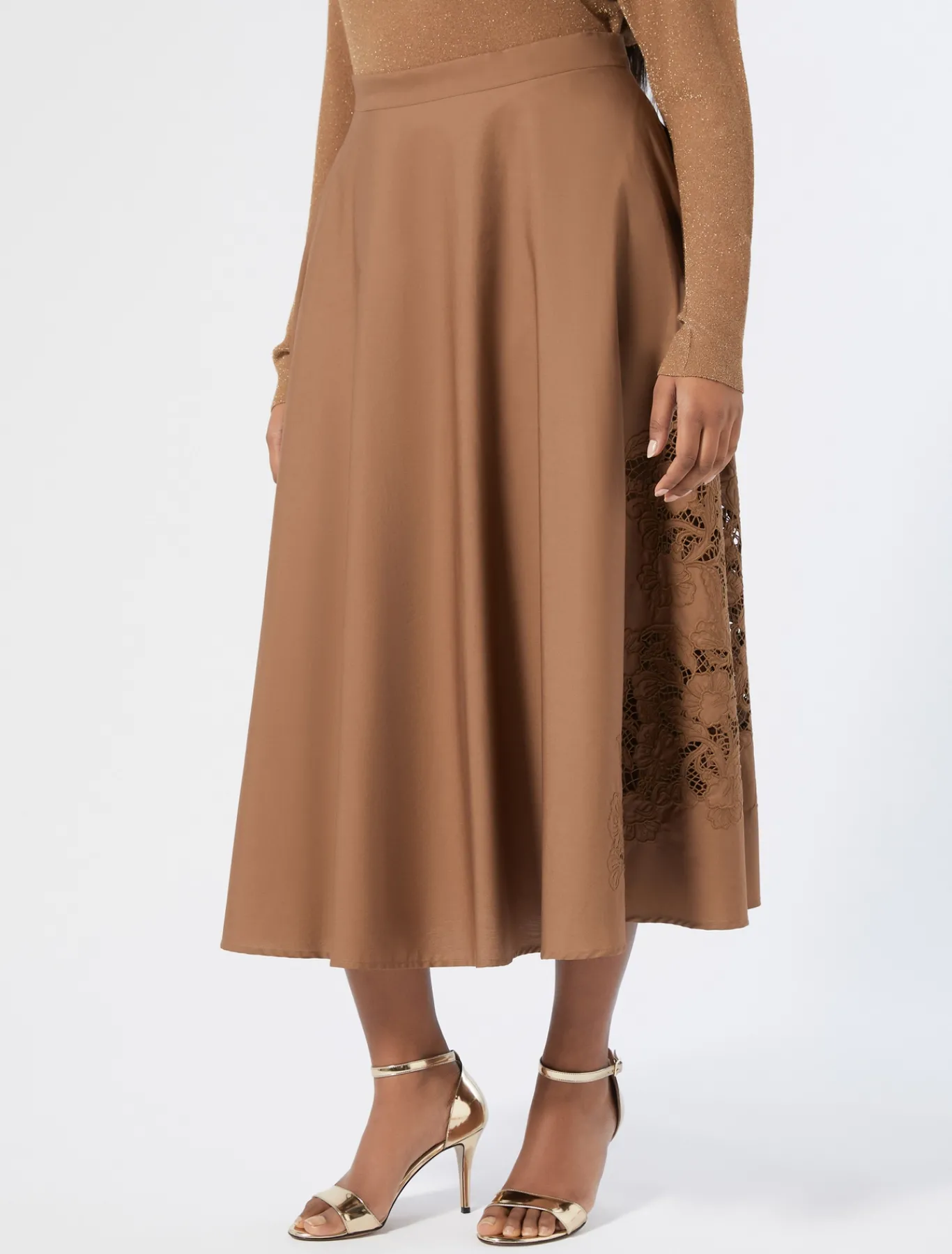 Marina Rinaldi Jupe en popeline avec broderie NOISETTE Discount