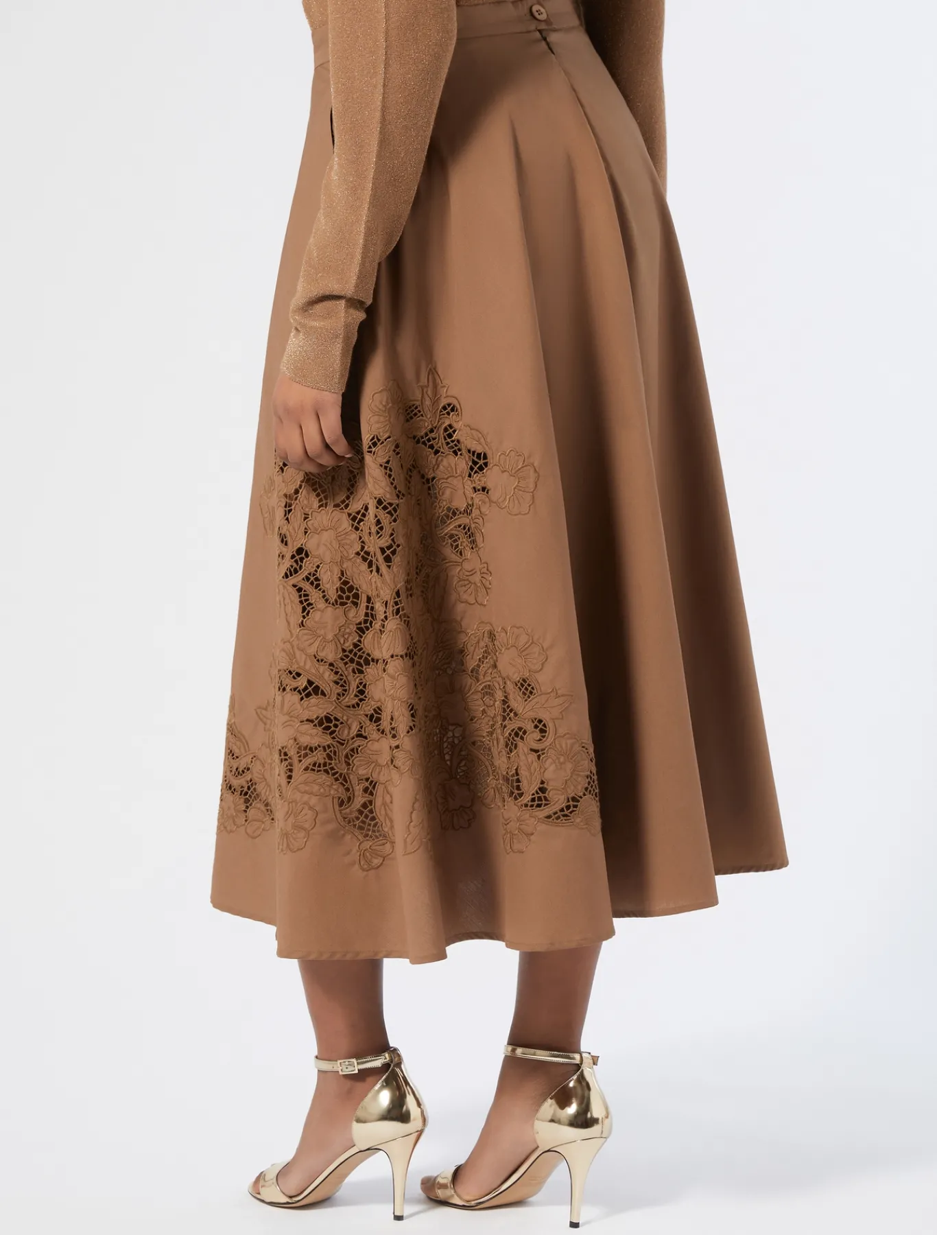 Marina Rinaldi Jupe en popeline avec broderie NOISETTE Discount