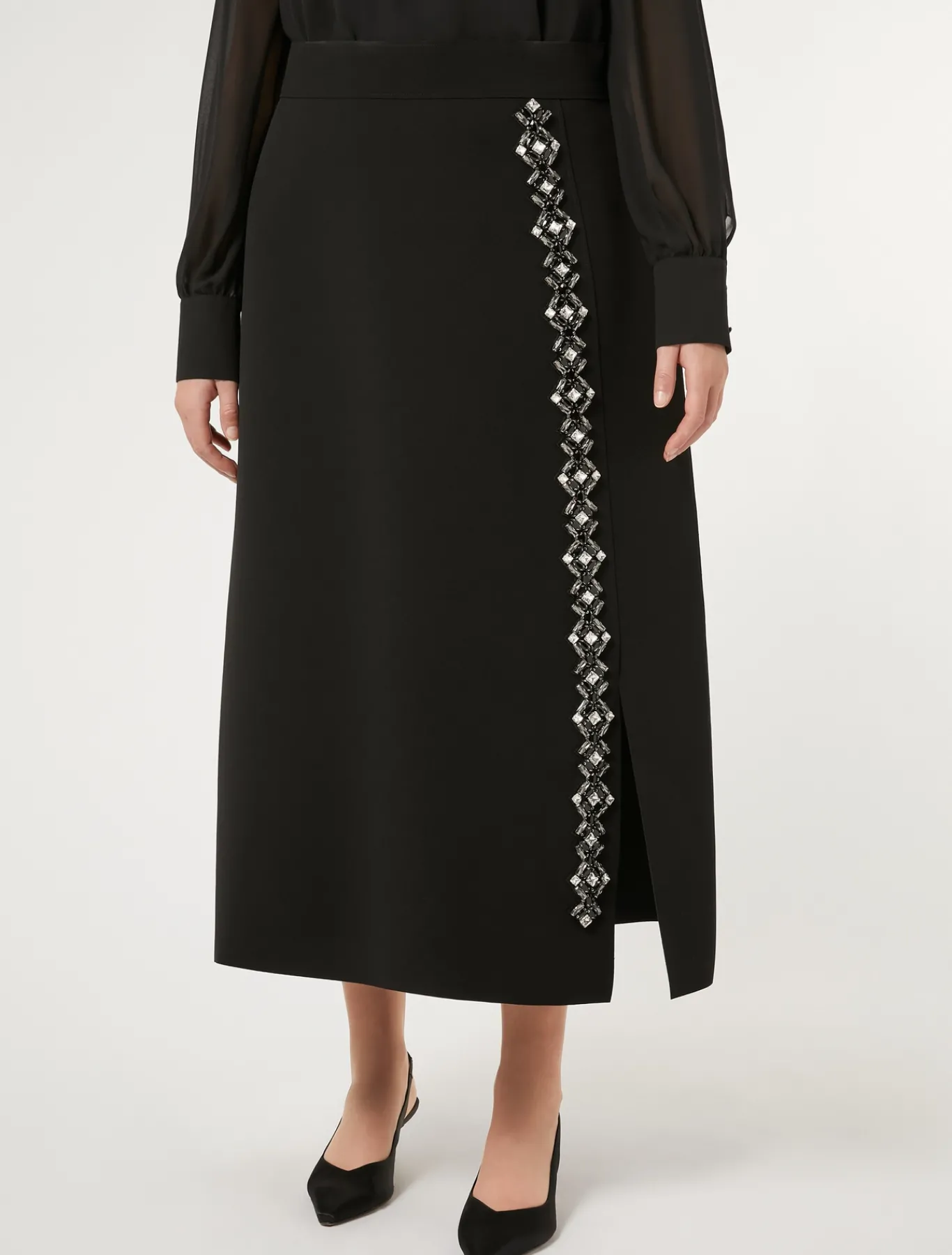 Marina Rinaldi Jupe longue en cady avec strass NOIR New