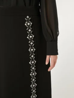Marina Rinaldi Jupe longue en cady avec strass NOIR New