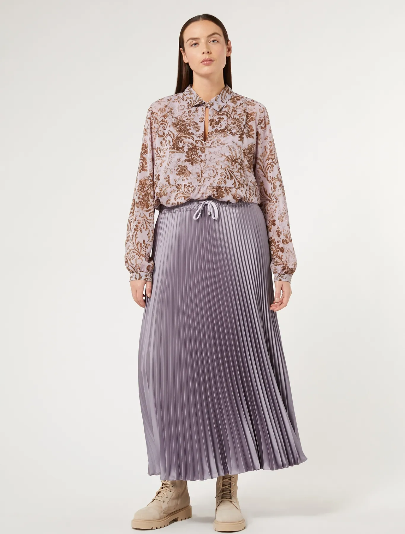 Marina Rinaldi Jupe longue en satin plissé LAVANDE Outlet