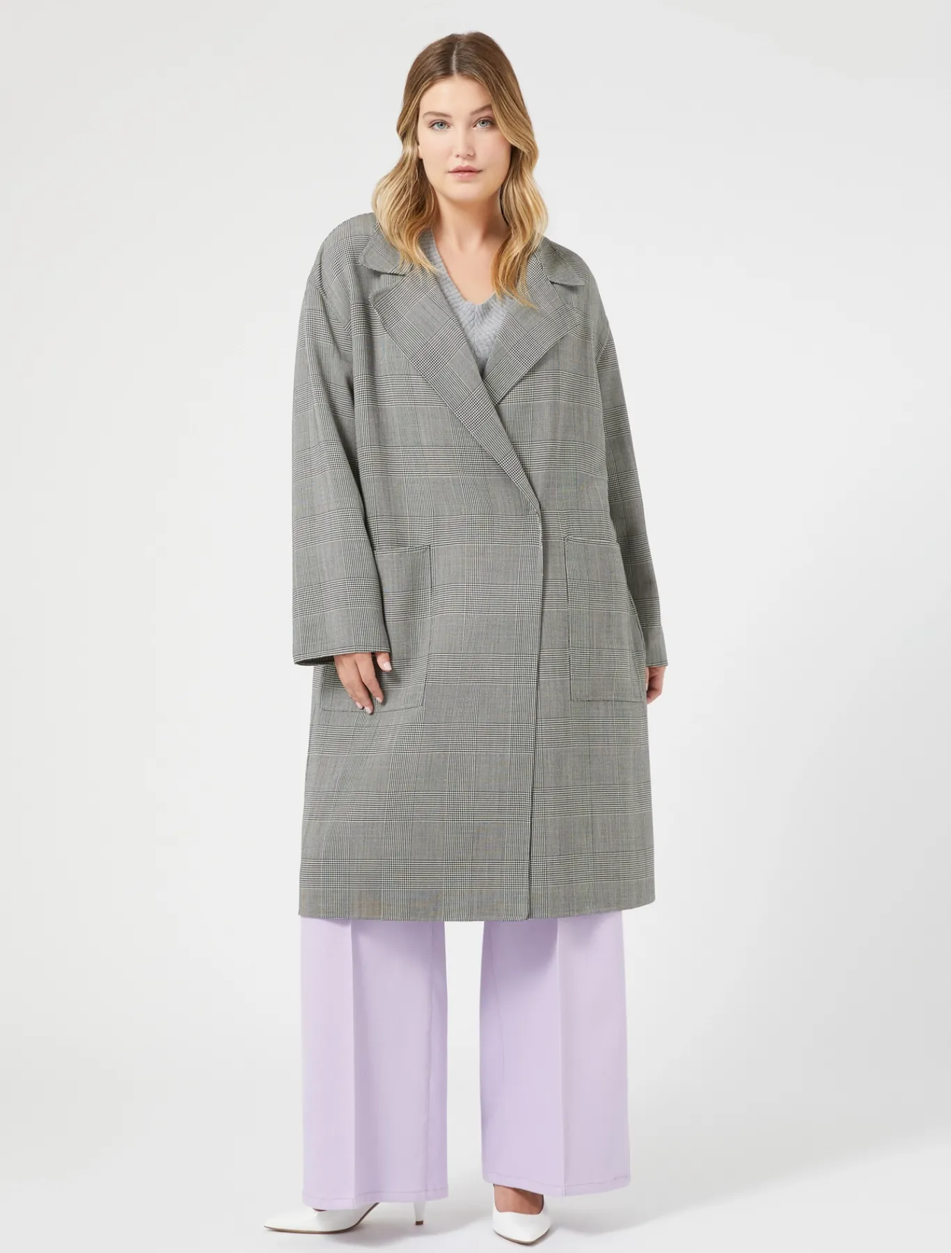 Marina Rinaldi Manteau double de laine à carreaux NOIRBLANC Sale