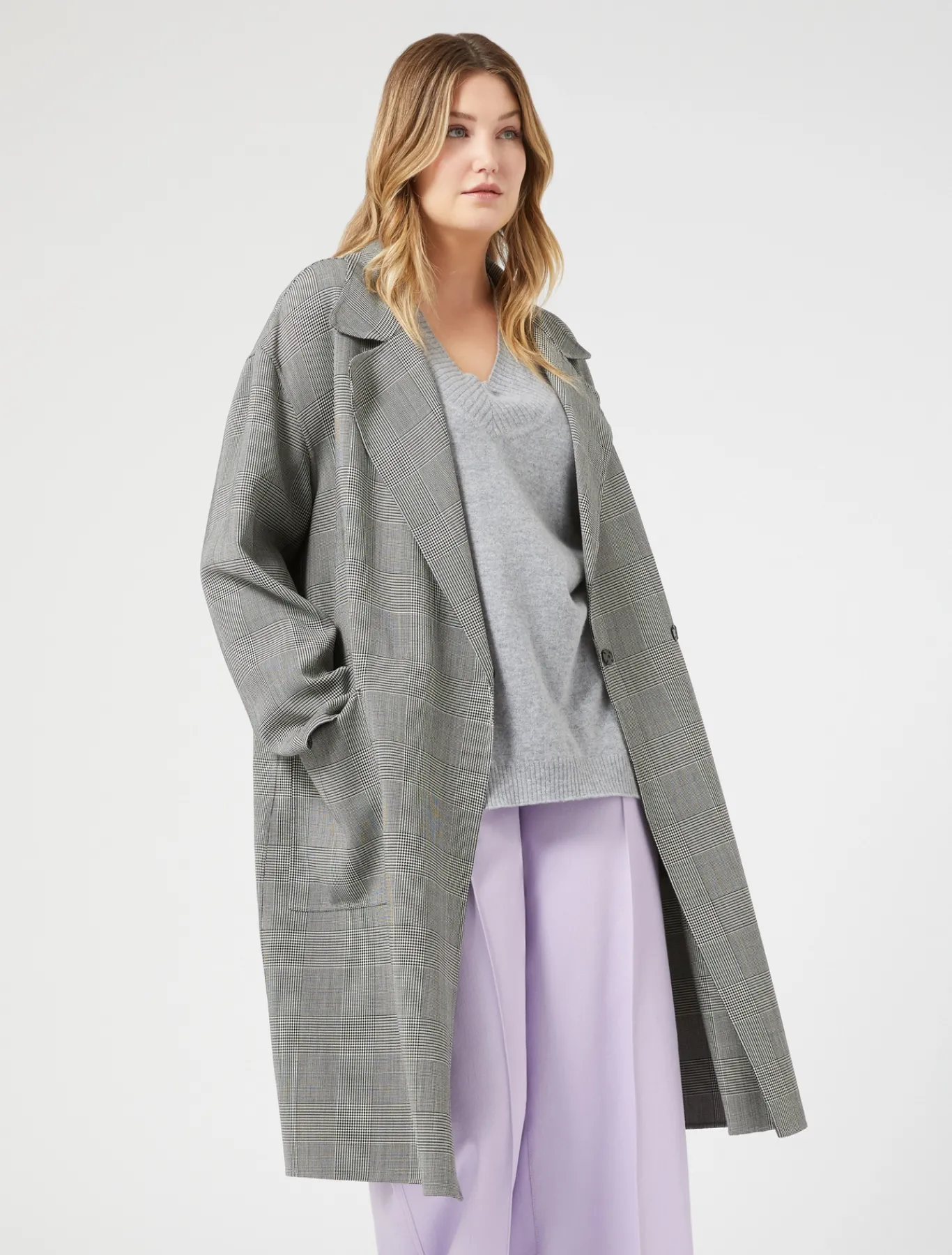 Marina Rinaldi Manteau double de laine à carreaux NOIRBLANC Sale
