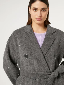 Marina Rinaldi Manteau double de laine avec broderies BLANCNOIR Outlet