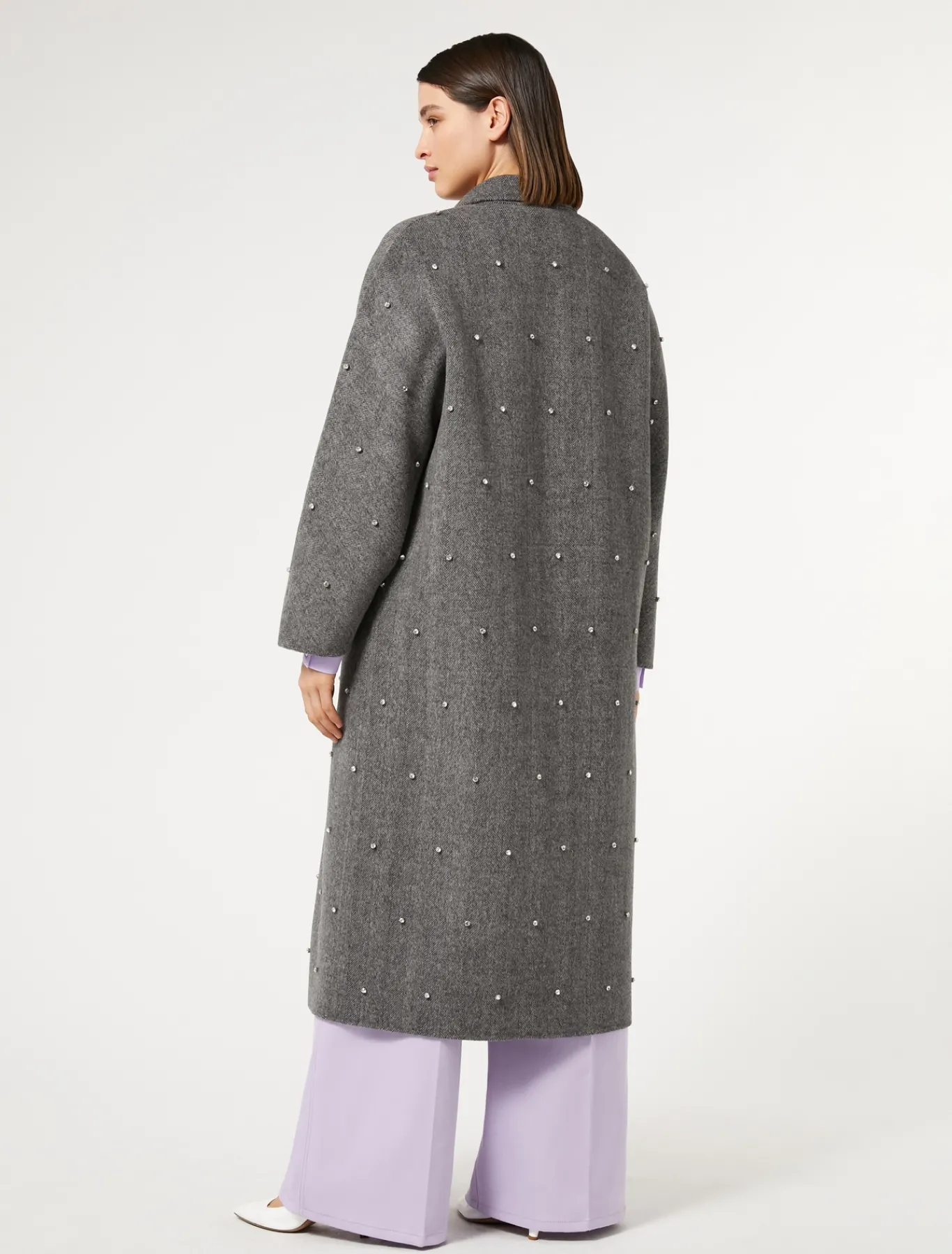 Marina Rinaldi Manteau double de laine avec broderies BLANCNOIR Outlet