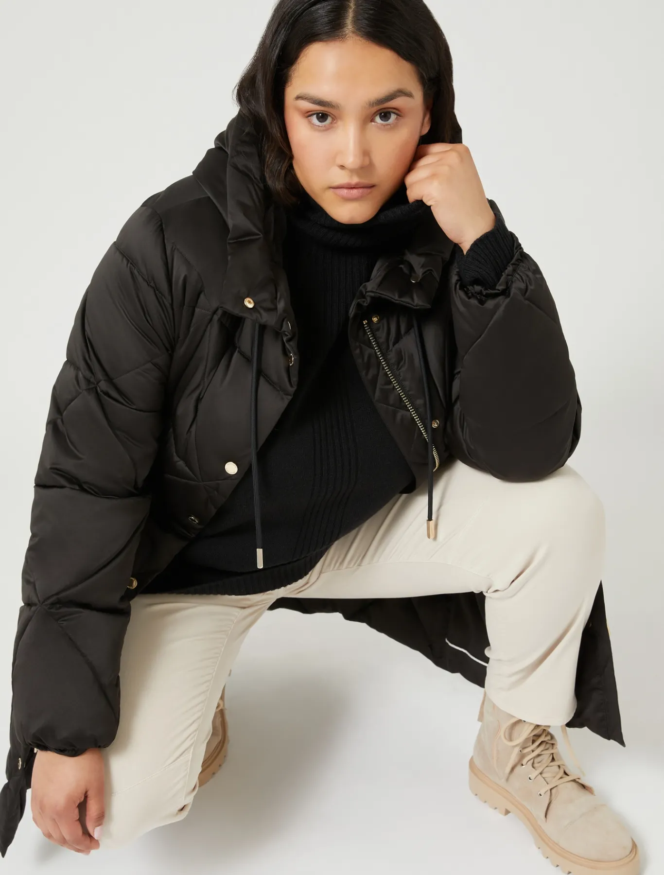 Marina Rinaldi Modèle rembourré long en satin imperméable NOIR Hot