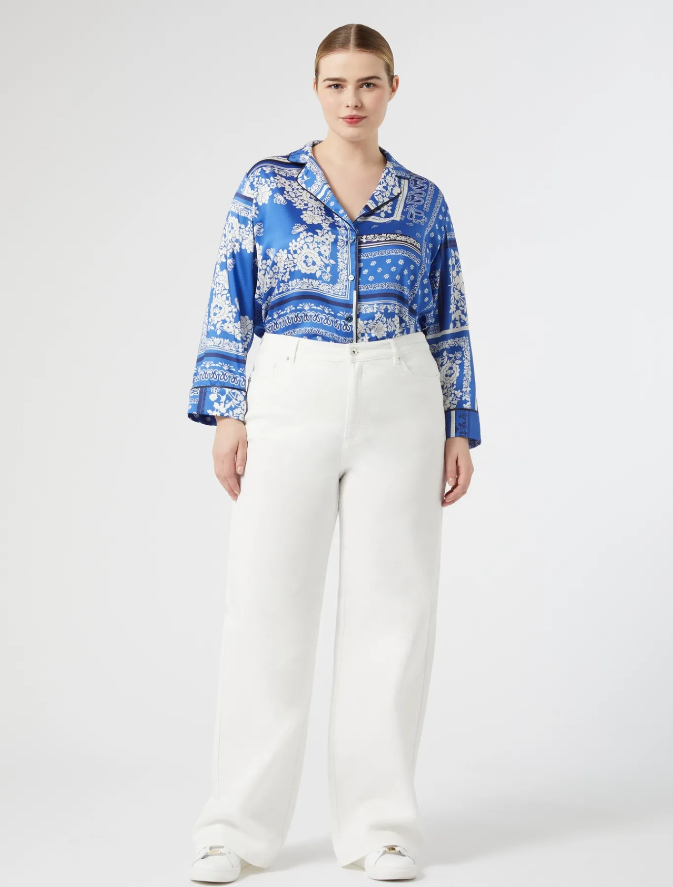 Marina Rinaldi Pantalon en bull de coton IVOIRE Discount