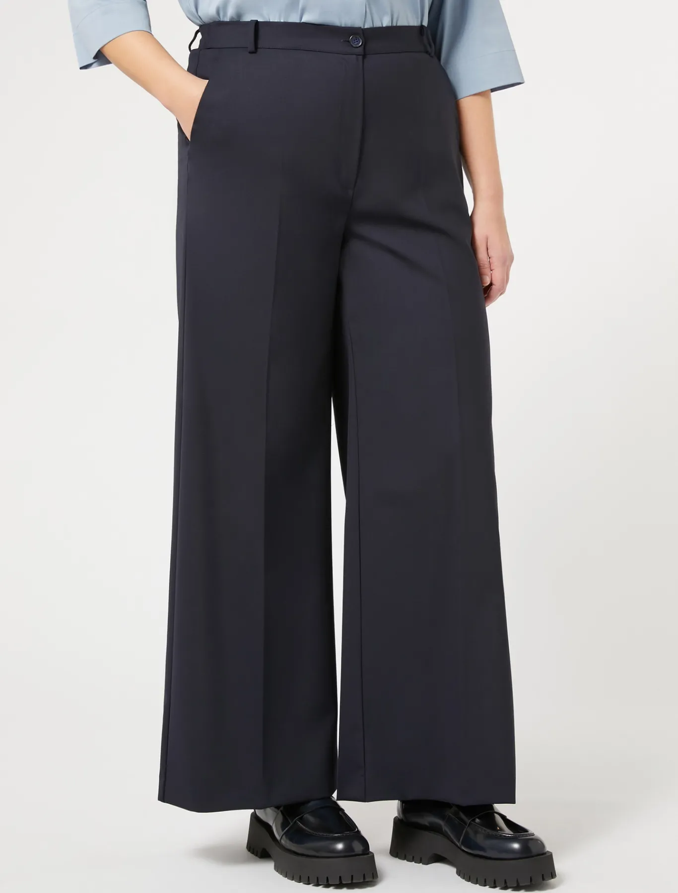 Marina Rinaldi Pantalon en gabardine fluide BLEUNUIT Fashion