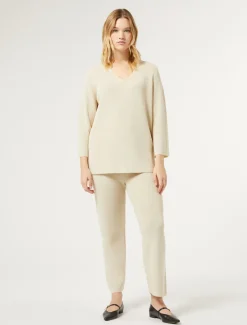 Marina Rinaldi Pantalon en laine et lurex IVOIRE New