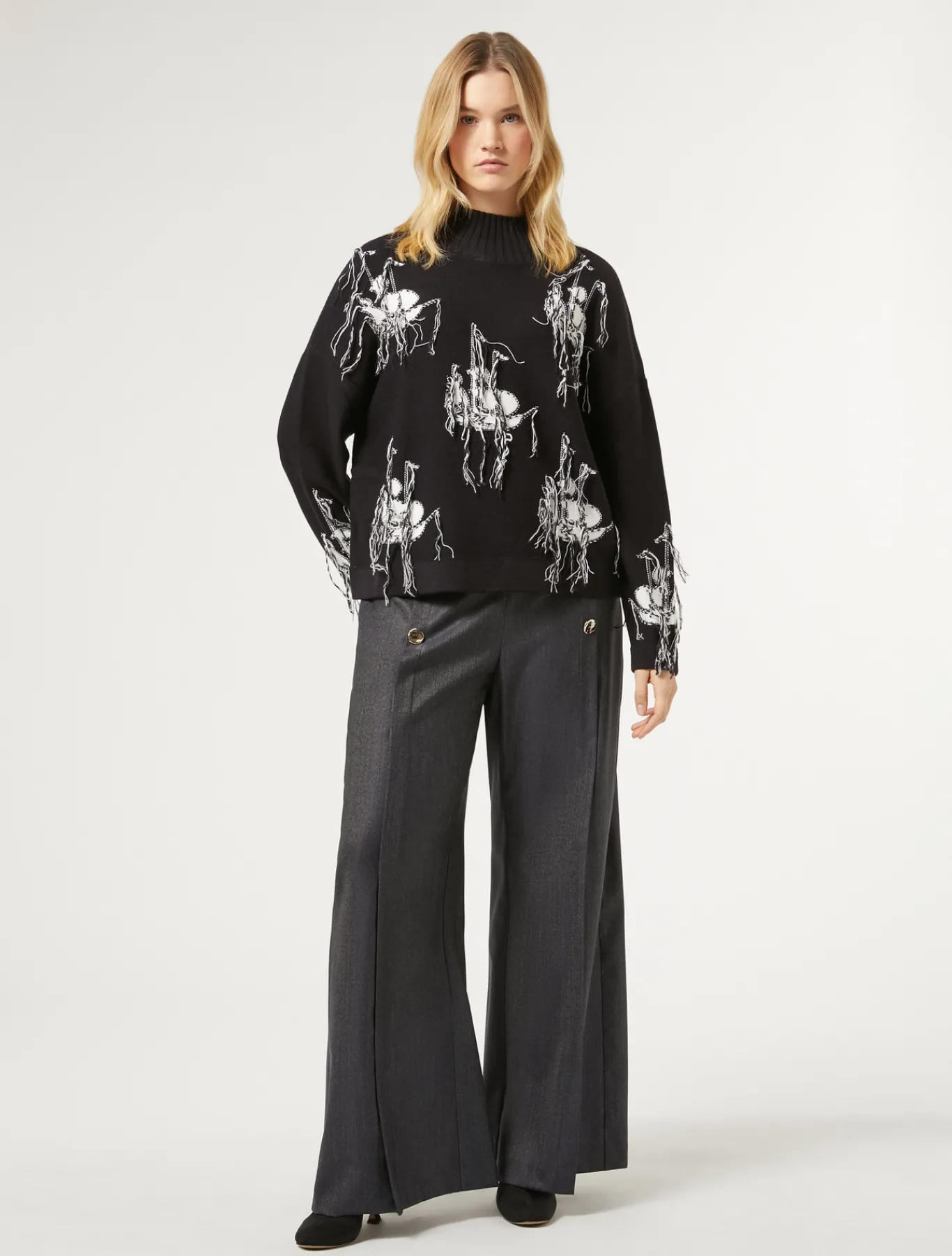 Marina Rinaldi Pantalon en laine et soie BLEUJEANS Discount