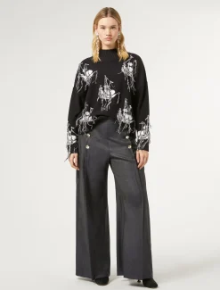 Marina Rinaldi Pantalon en laine et soie BLEUJEANS Discount