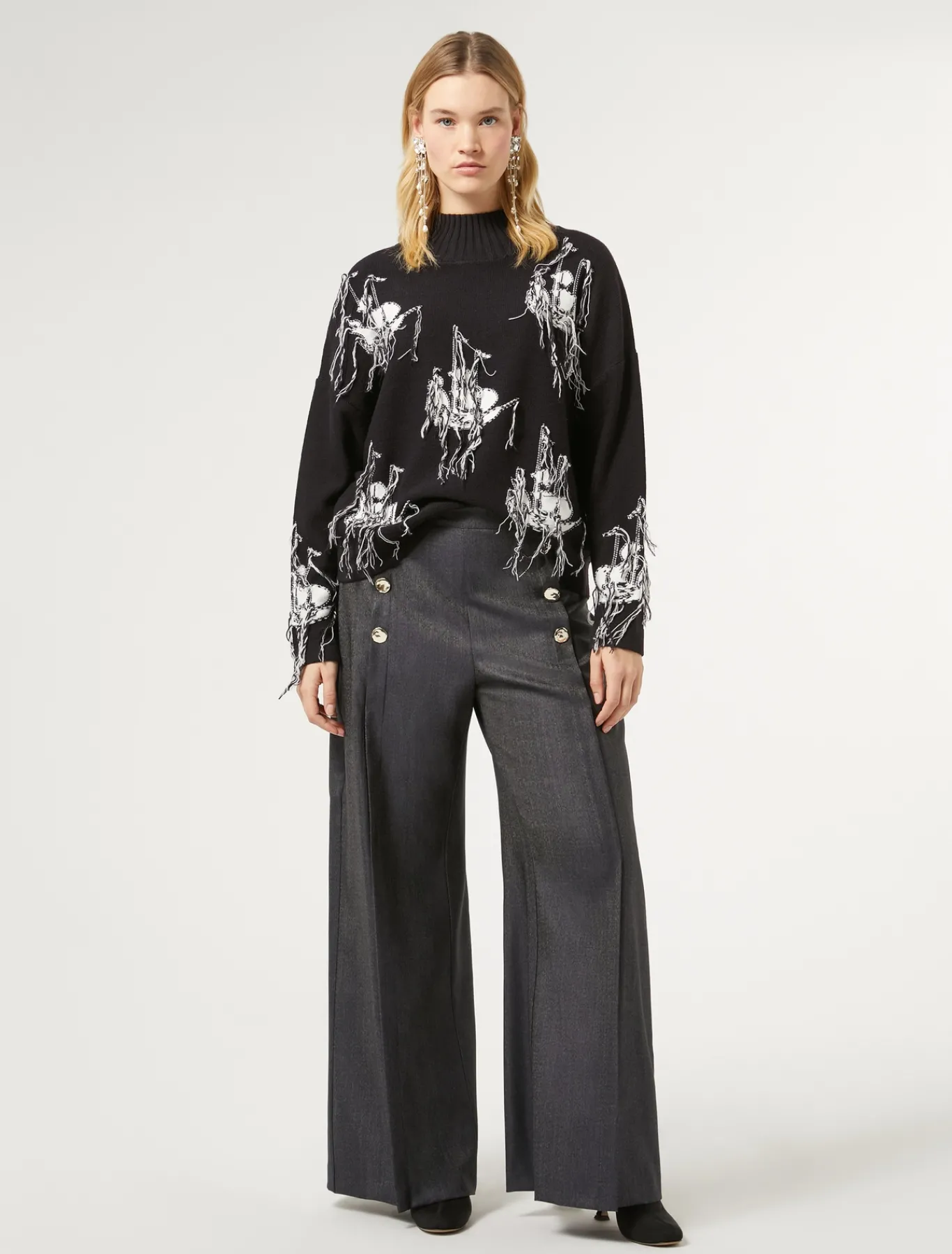 Marina Rinaldi Pantalon en laine et soie BLEUJEANS Discount