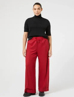 Marina Rinaldi Pantalon en sergé de viscose mélangée ROUGE Discount